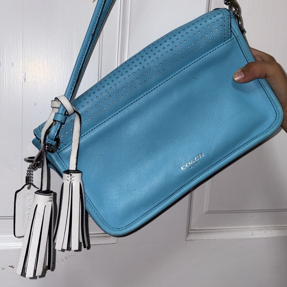 Coach legacy penny robin Blue Perforated Crossbody Bag GUC - Picture 8 of 15